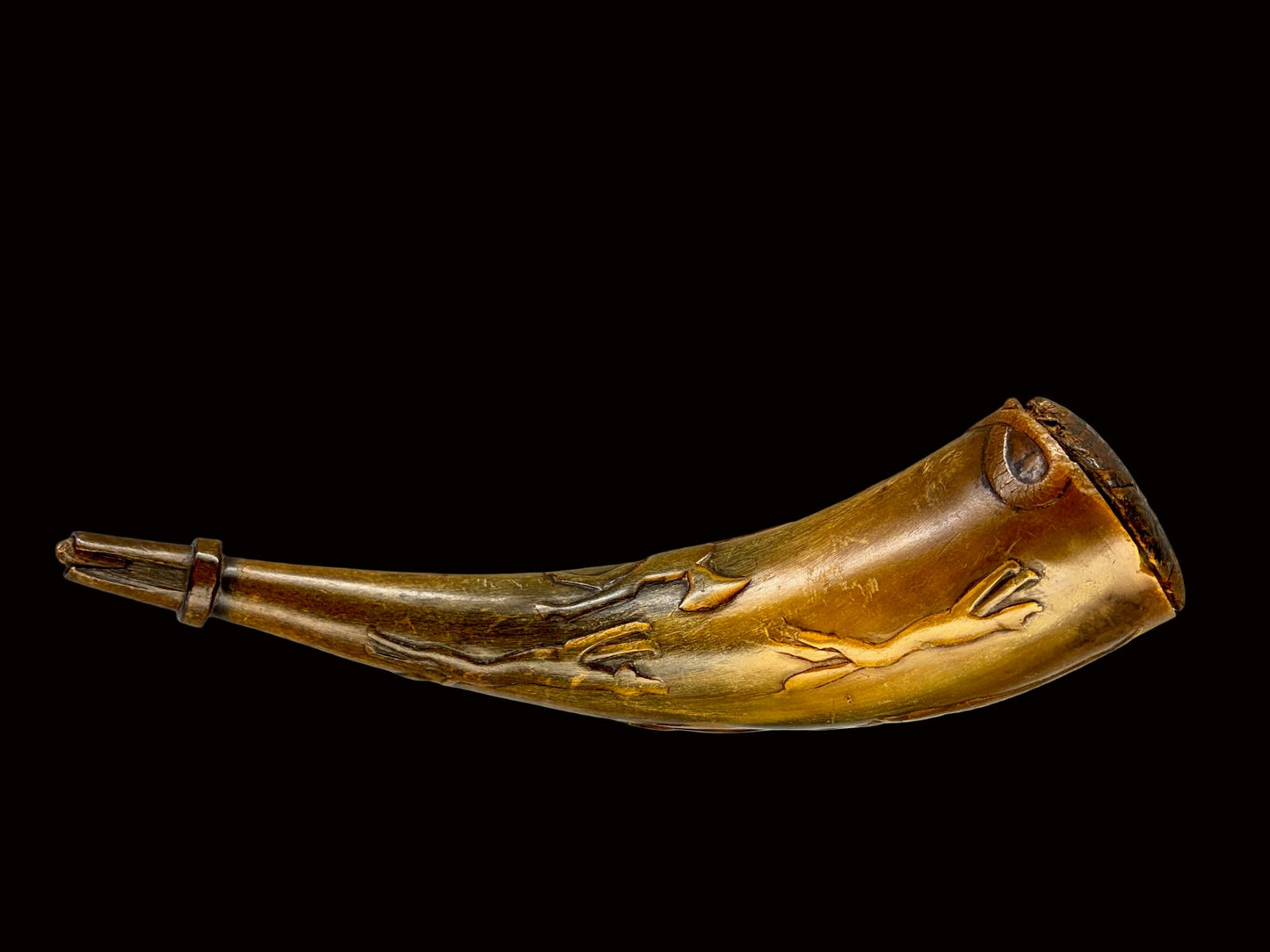 Folk Art Horn with Hunting Scene