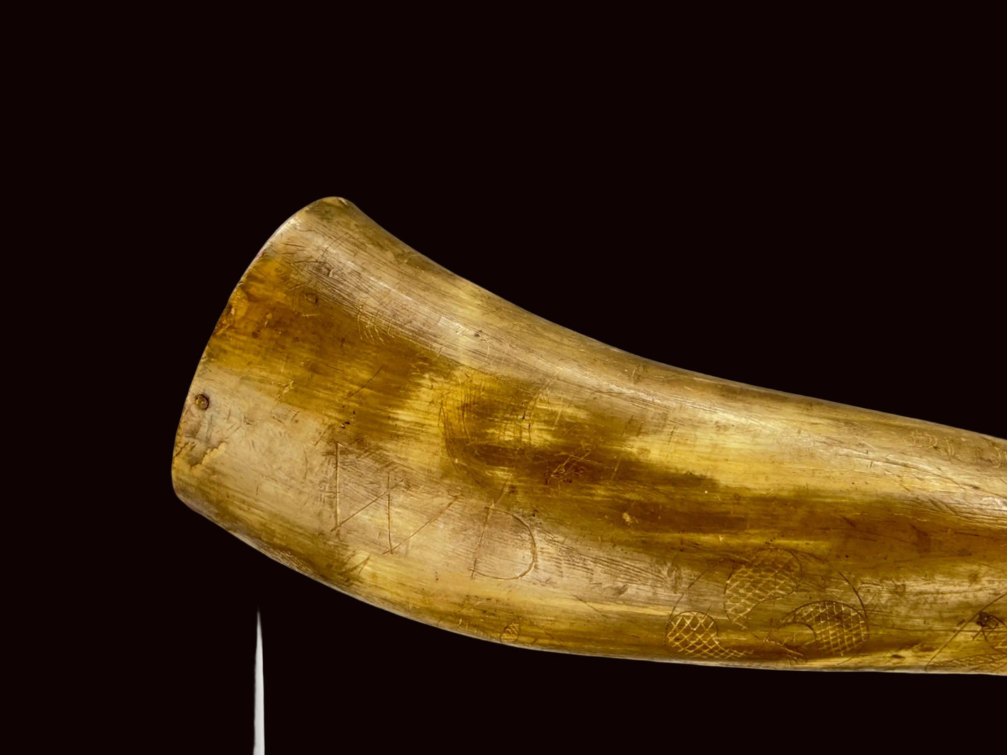 Early Hex Engraved horn with green painted plug