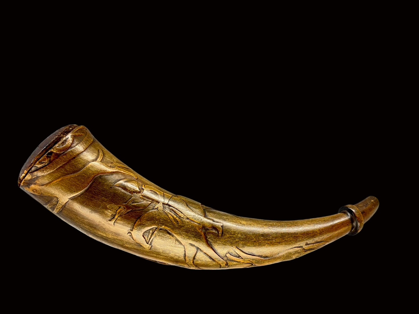 Folk Art Horn with Hunting Scene