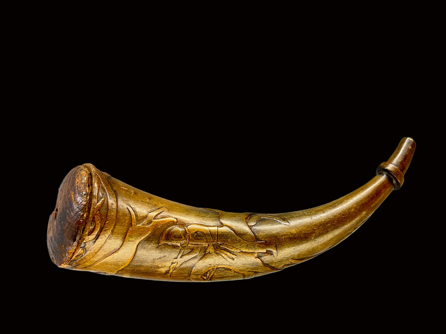 Folk Art Horn with Hunting Scene
