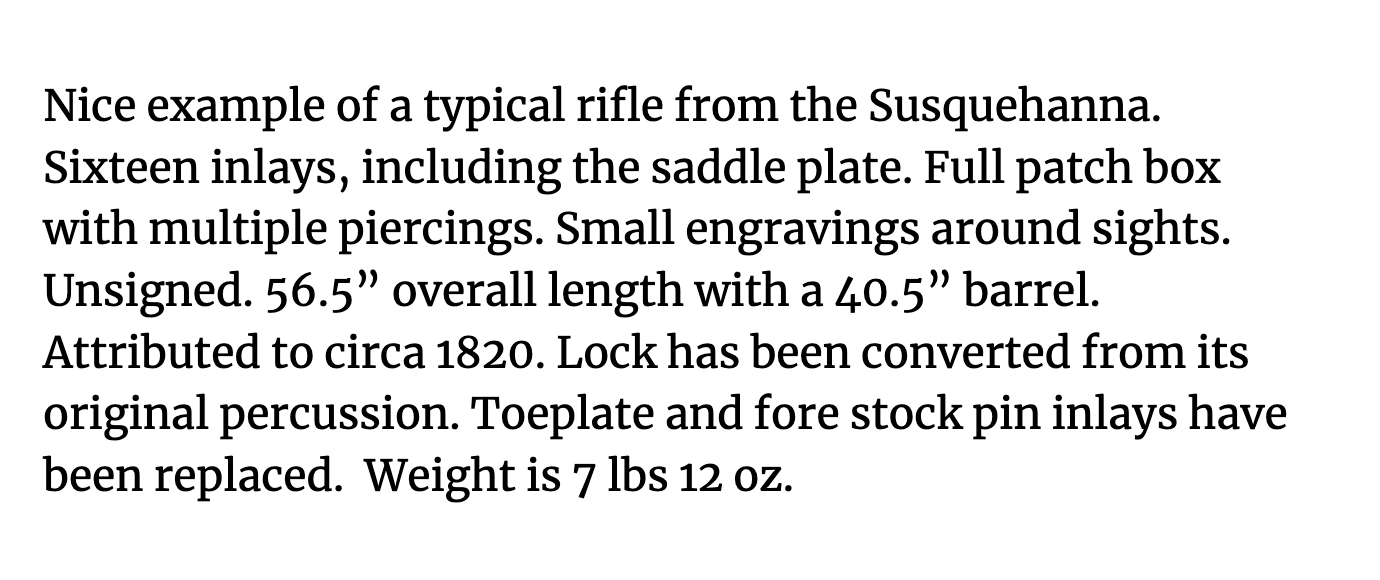 Virtual Show Unsigned Susquehanna Rifle