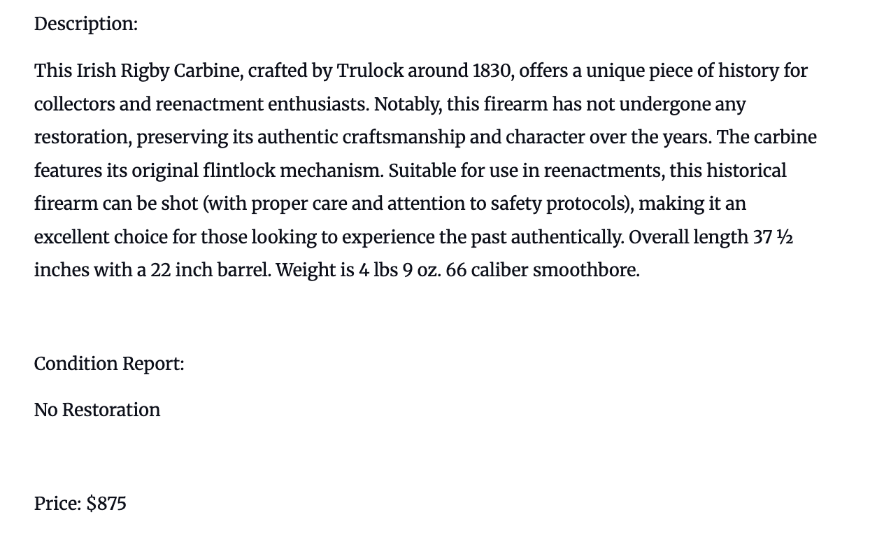 Virtual Show Irish Rigby Carbine