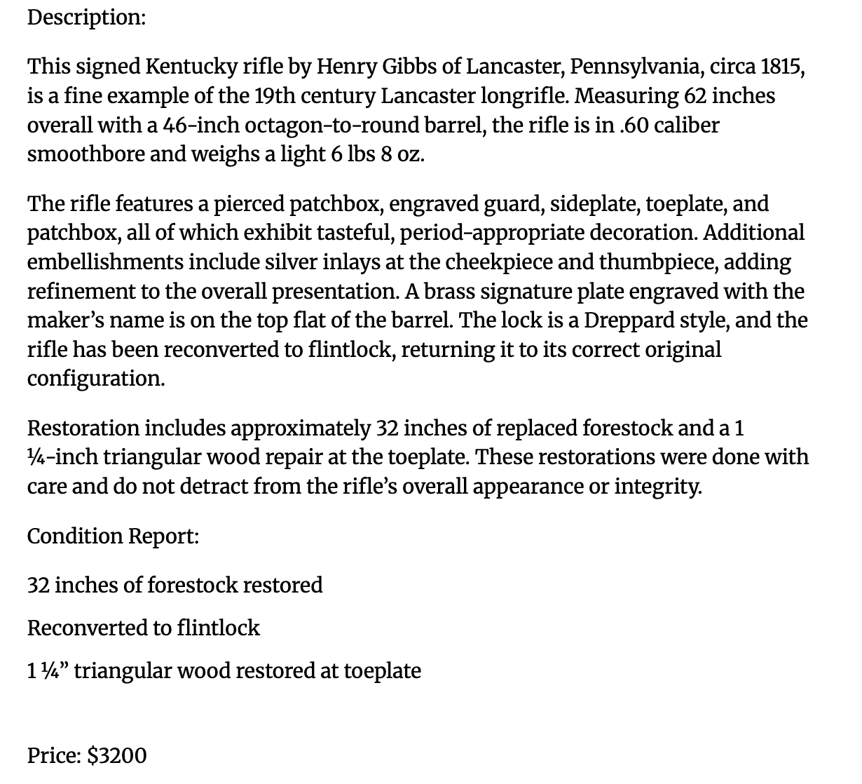 Signed Henry Gibbs Rifle