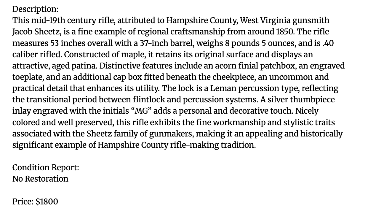 Attributed Jacob Sheetz Rifle