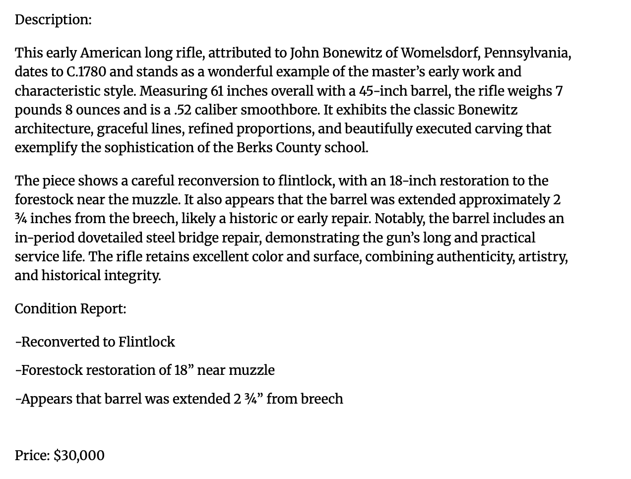 Signed John Bonewitz Smooth Rifle