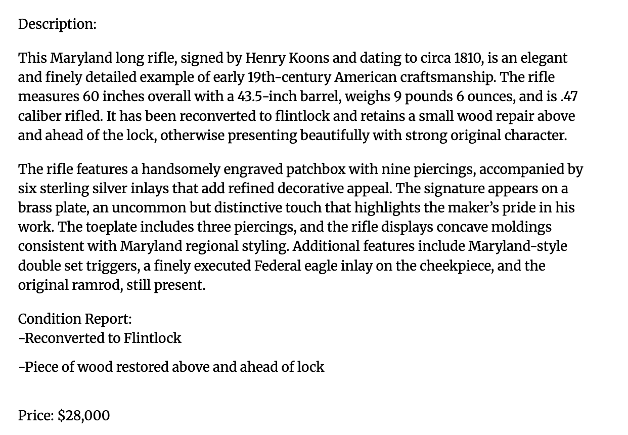 Signed Henry Koons Rifle