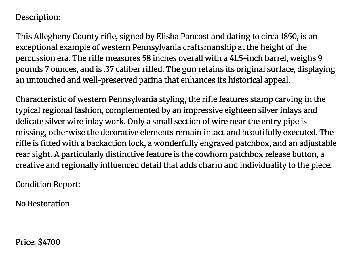 Signed Elisha Pancost Rifle