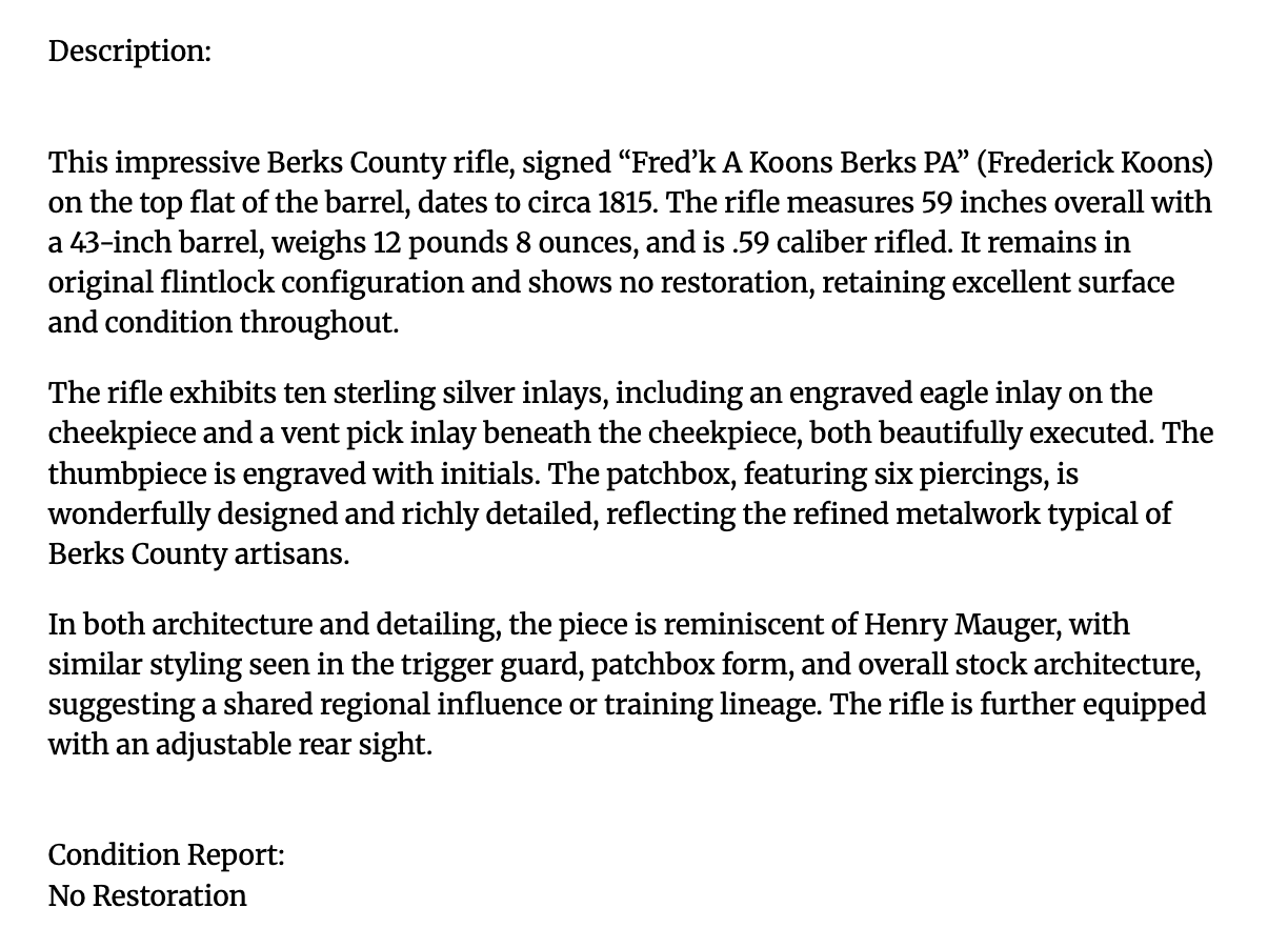 Signed Frederick Koons Rifle